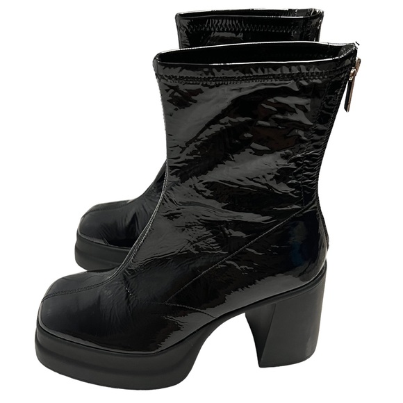 Free People Double Stack Black Patent Leather Platform Boots Size EU 39.5 NWOB - Picture 3 of 11
